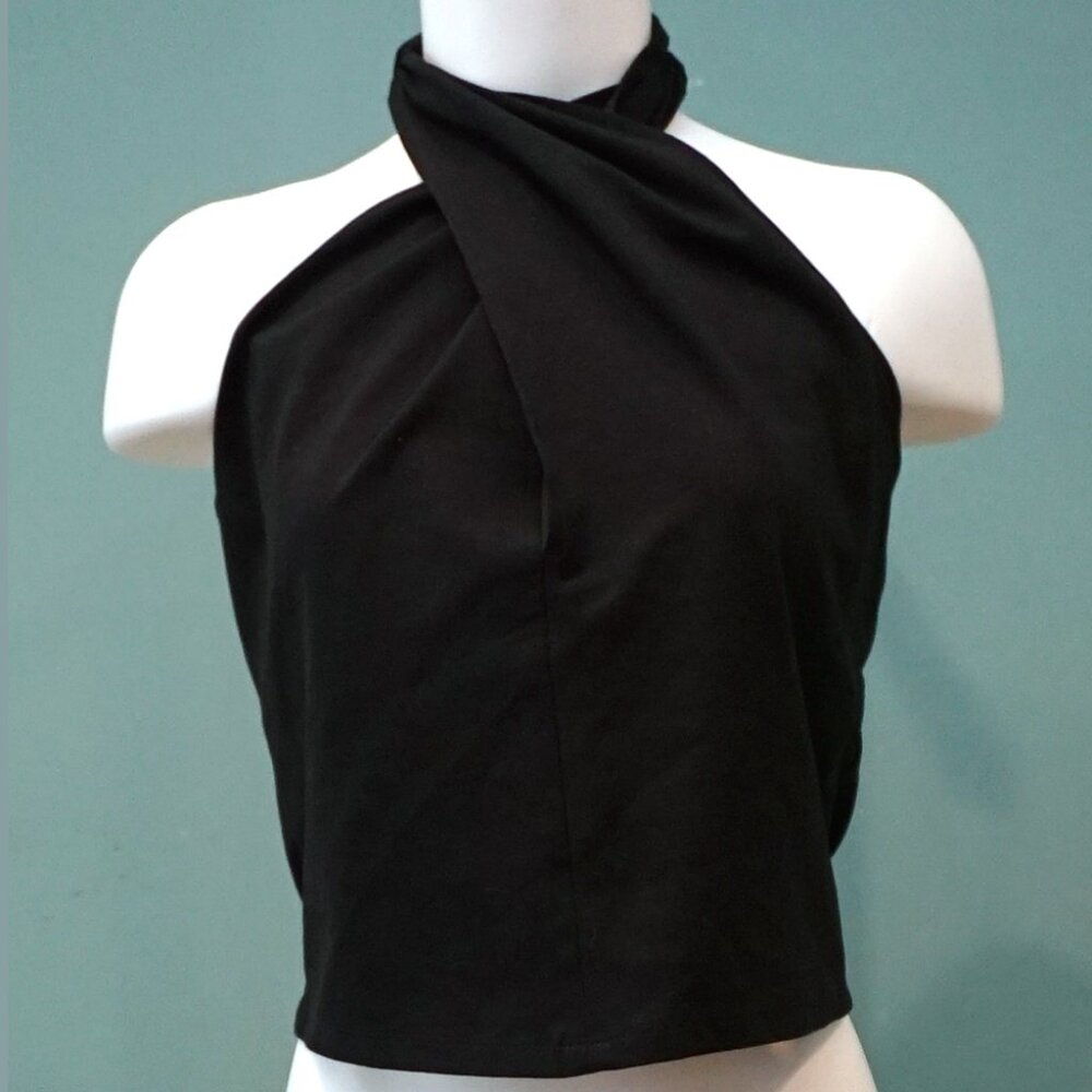 NWT COS Crop Black Halter Top, Size M